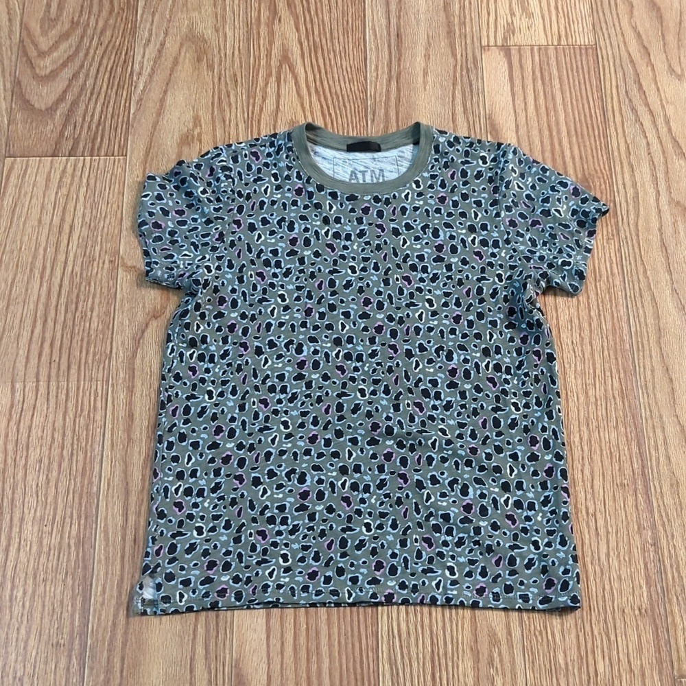 Leopard print short-sleeve t-shirt size medium slub jersey ringer neck by ATM